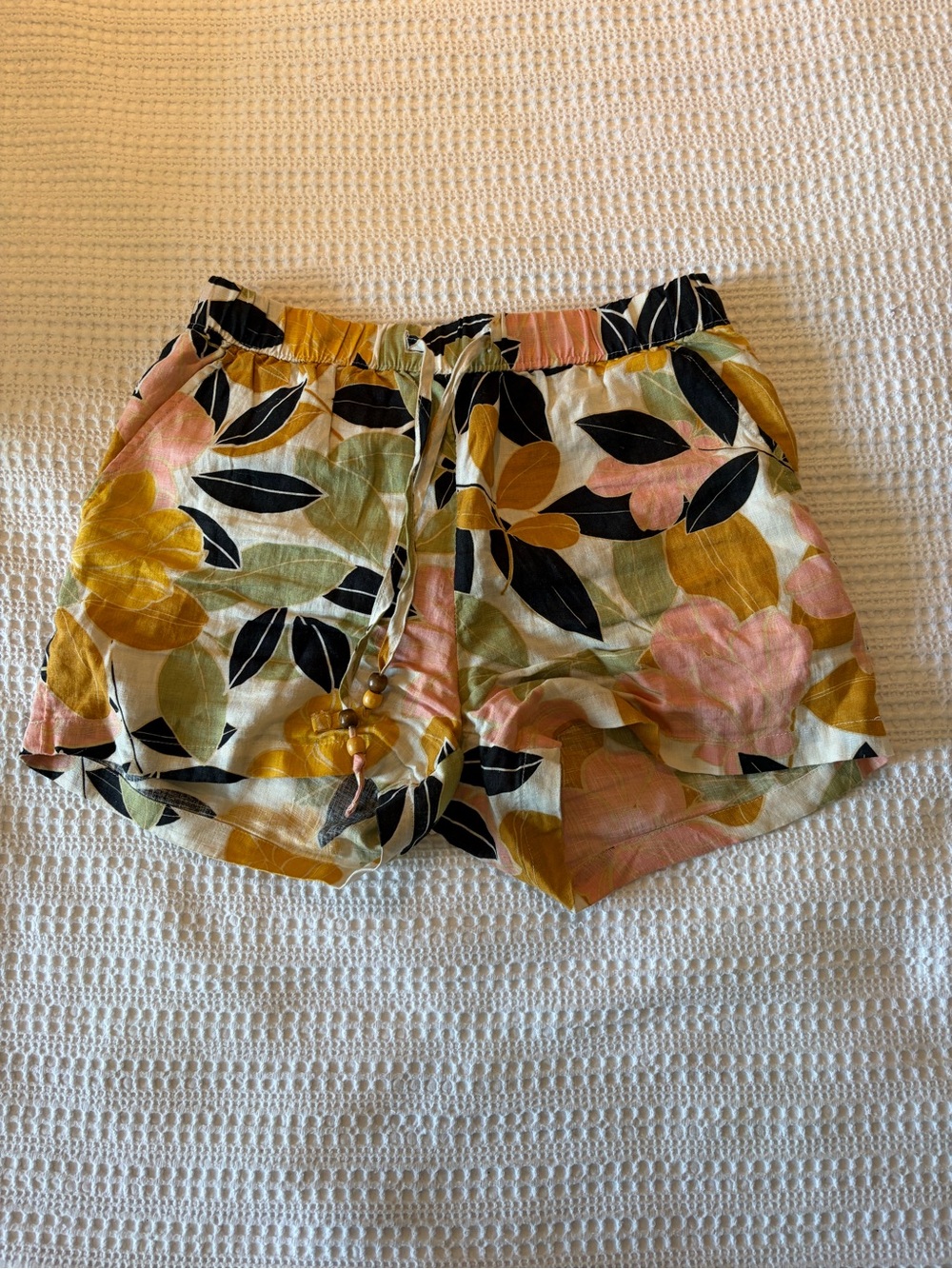 Rachel Zoe Floral Drawstring Linen Shorts - Yellow, Pink & Black